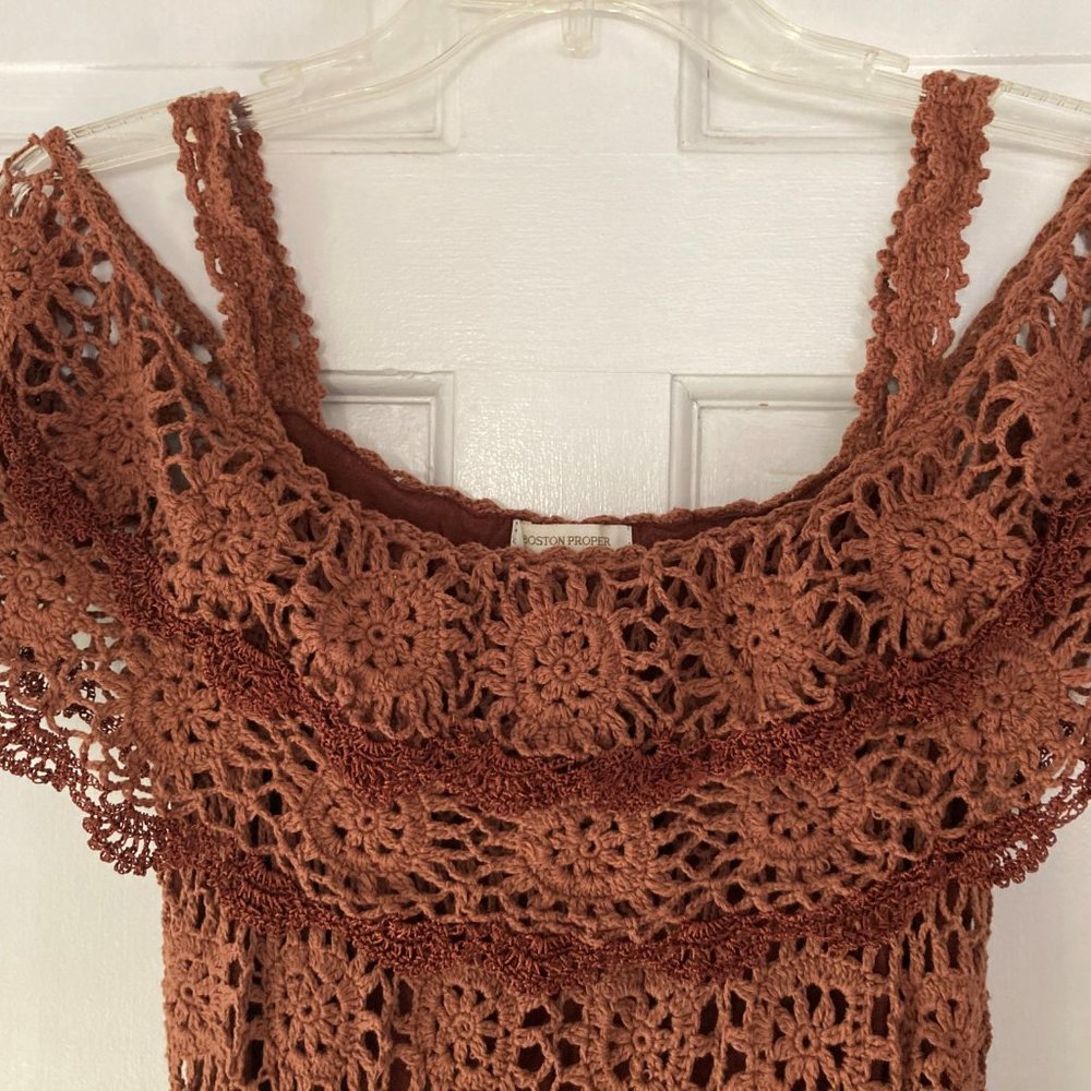 Boston Proper Off-Shoulder Tiered Crochet Dress - Picture 3 of 7